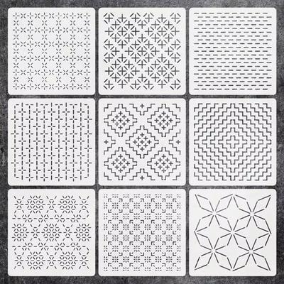 9/32Pcs Reusable Sashiko Embroidery Template Geometric Handmade Patchwork Stencil Translucent PET Stencil
