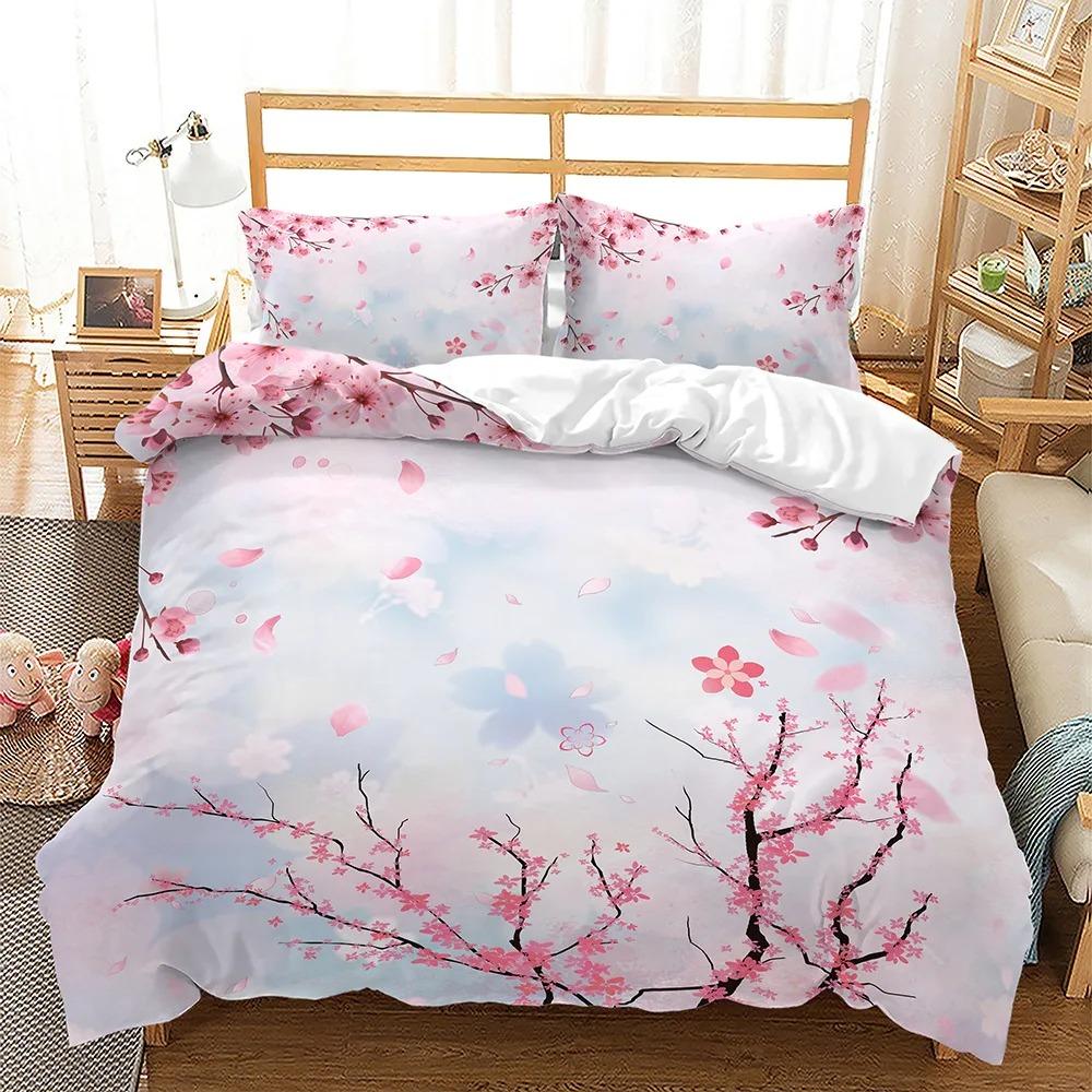 Pink Floral Duvet Cover Japanese Cherry Blossoms Theme Bedding Set Spring Romantic Quilt Cover For Girl Quilt Cover Set