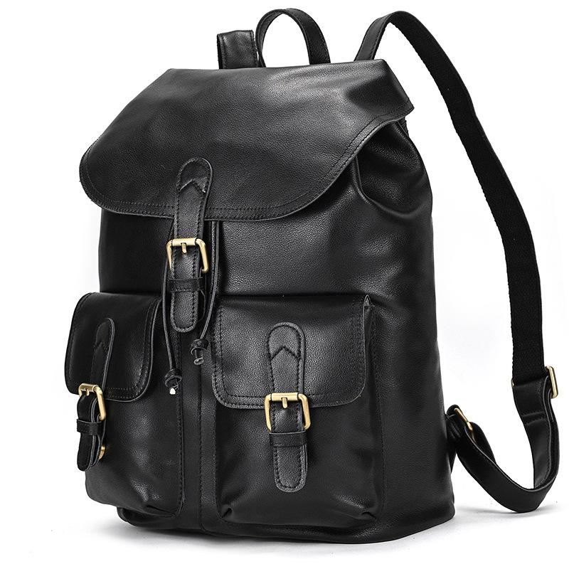 Leather Backpack Large Capacity Men'S Retro Mad Horse Leather Travel Bag Student Schoolbag Can Hold 15 Inch Backpack