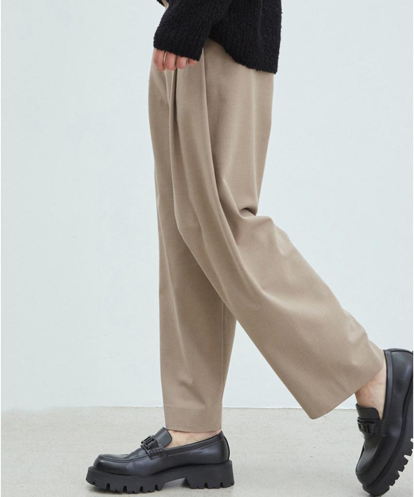 NODU Two-Tuck Wide Slacks [Beige]