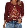 Women's Fashion Casual 3/4 Christmas Print Color Shirt Women's Round Neck Tops