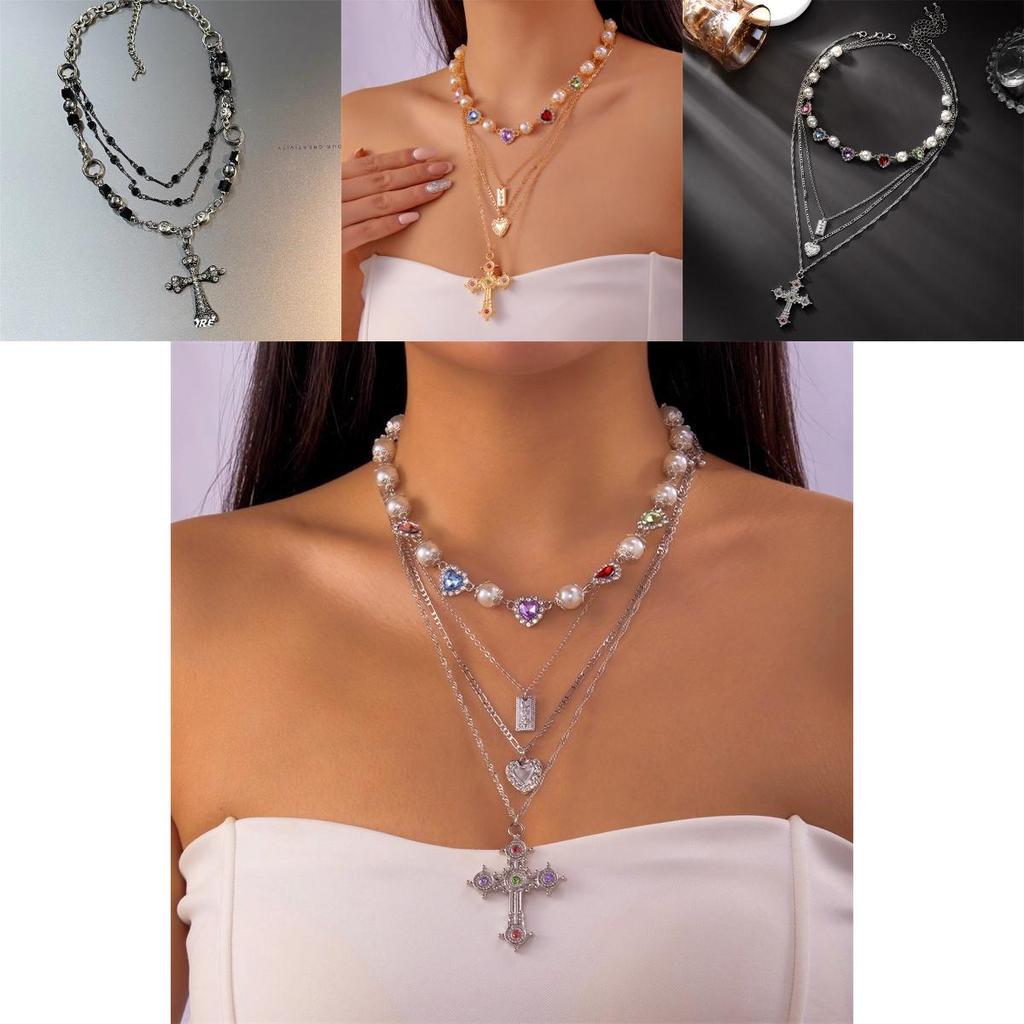 Gothic Cross Choker Necklace For Women With Geometric Pendant And Gold Finish