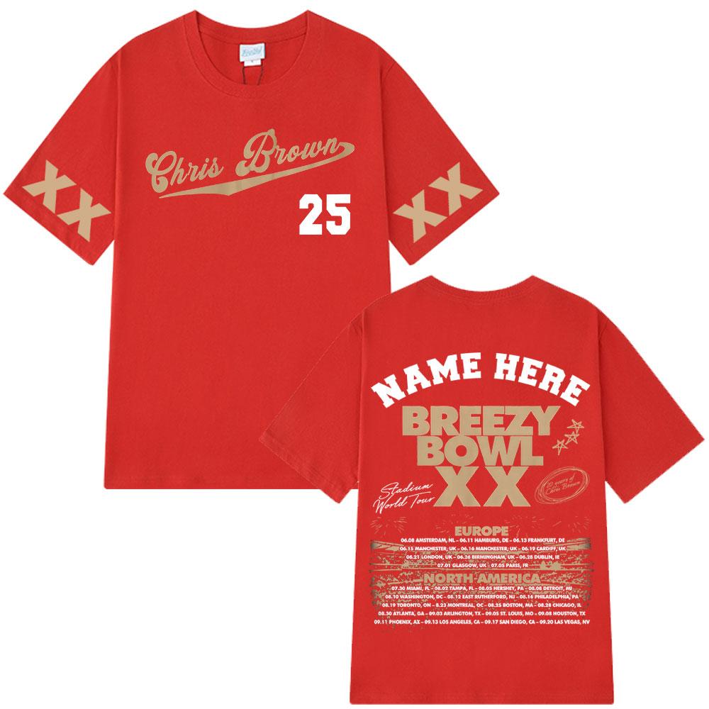 Chris Brown Breezy Bowl XX Tour 2025 Tričko Pánské Dámské Módní Hip Hopové Tričko Bavlna Ležérní Oversized Trička Dárek pro Fanoušky Streetwear