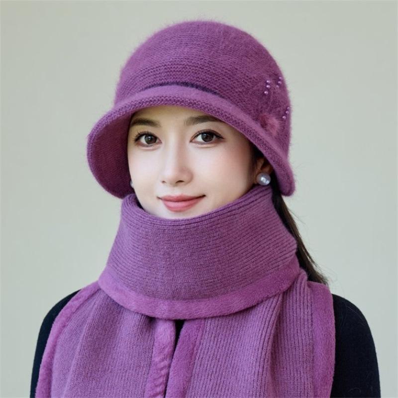 Middle-aged and Elderly Women's Plush Hat Winter Plush Thickened Thermal Ear Protection Hat Foreign Fashion Mother Knitted Cotton Hat