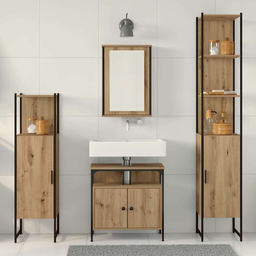 Bathroom Furniture Set with Shelf 4 Pcs Artisan Oak Wood Based Material