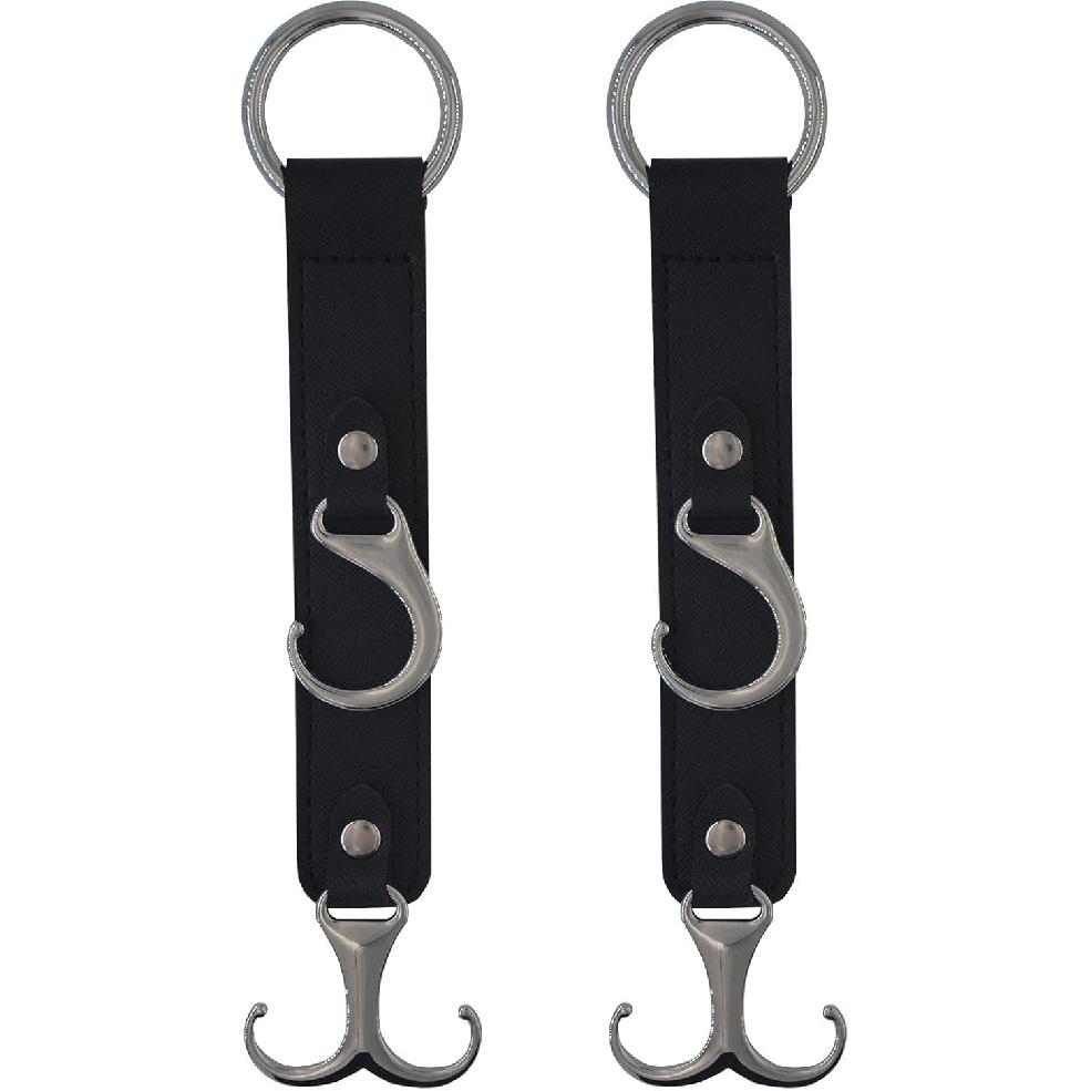 Headrest Hooks For Car Back Seat Organizer Black Faux Leather Hanger Holder Hook, For Hanging Purses And Bags And Coats Grocery Bag Umbrellas Handbag