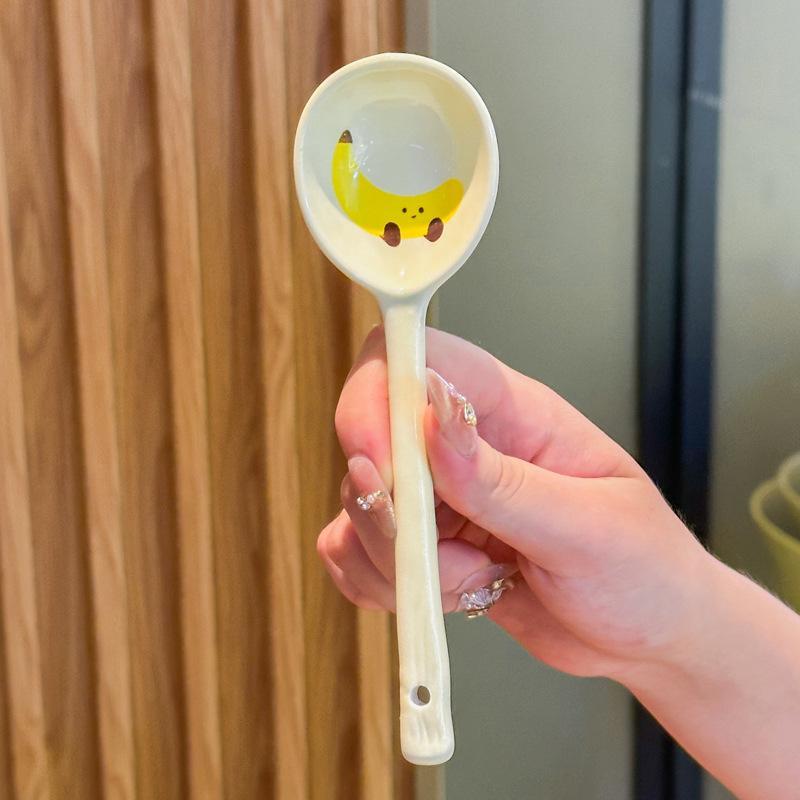 Kawaii Ceramic Soup Spoon Cute Korean Ice Cream Hand Painted Coffee Dessert Long Handle Spoon Kitchen Accessories