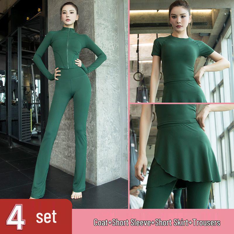 Women's Morning Run Yoga Set: Hip-Covering Skirt & Slimming Flared Pants