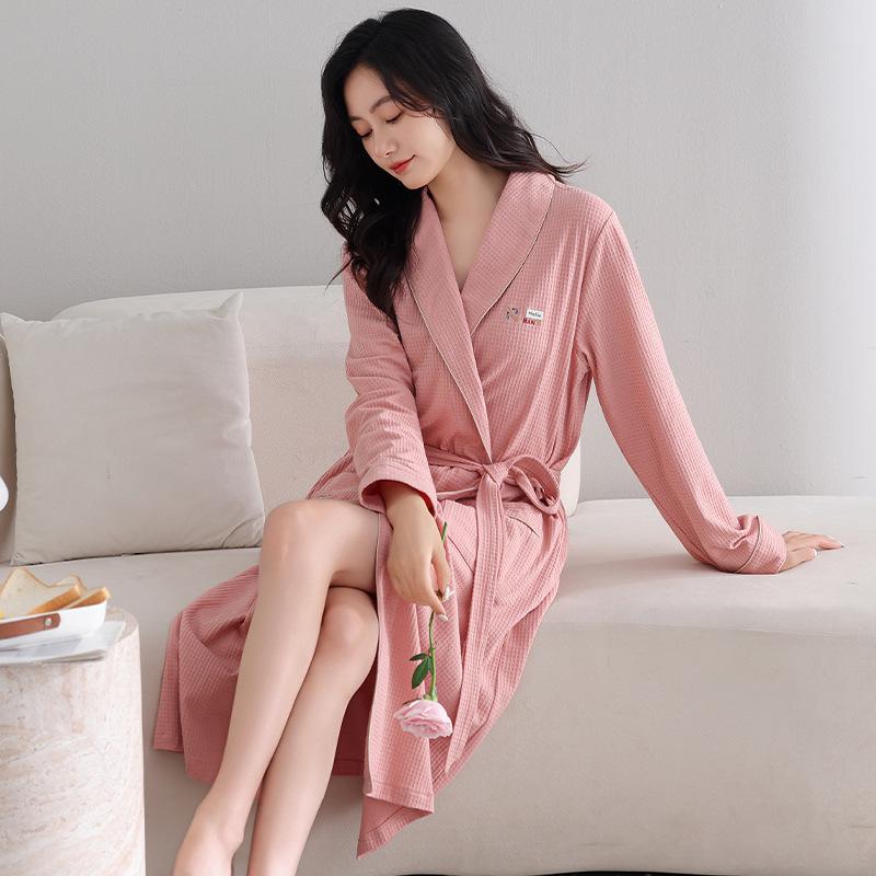 Damen Nachthemd Frühling und Herbst Baumwolle Langarm Bademantel Große Größe Saugfähig Damen Schönheitsstudio Hotel Kimono Yukata