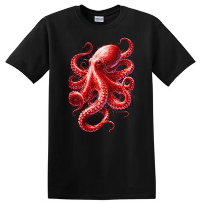Red Octopus Graphic T Shirt Wild Sea Creature Ocean Life Tee