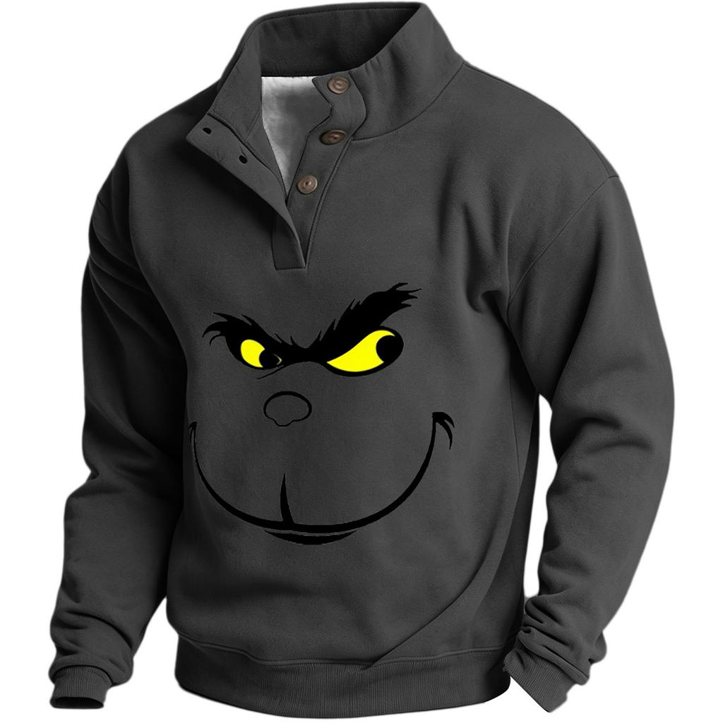 Men's Christmas Print Sweatshirt Casual Button Front Pullover for Festive Occasions