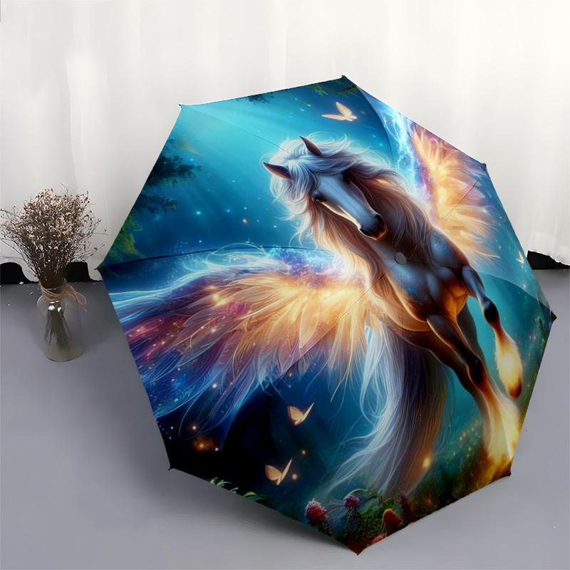 1pc Fantasy Unicorn with Wings Umbrella with Plastic Handle,Suitable for All Seasons Home Travel Outdoor UmbrellaDD357