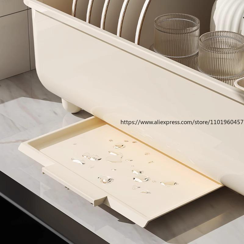 Kitchen Drainable Dish Storage Box Multi-Functional Tableware Organizer with Lid Dust-Proof Bowl Rack for Plates Bowls Utensils