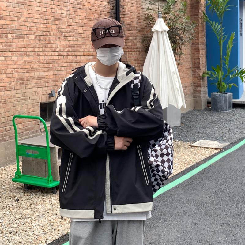 Haine de stradă pentru bărbați de primăvară și toamnă pentru băieți, cu glugă, stil vagabond, frumos, stil Hong Kong, jachetă casual largă