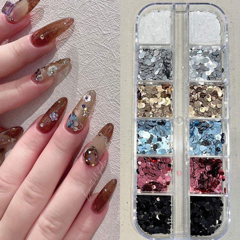 12-Grid Polka Dot Glitter Nail Art Decorations DIY Colorful Sequins Nail Decorations Minimalist Glitter Nail Accessories