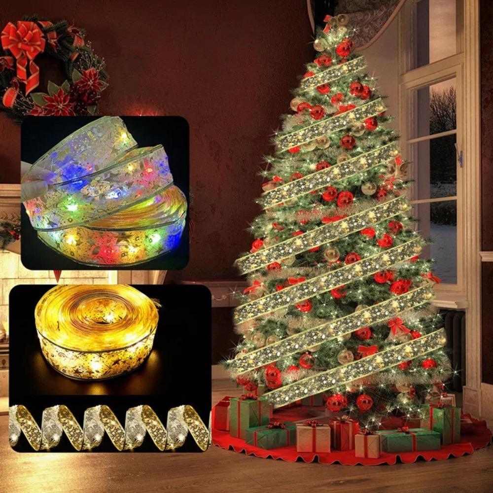 Christmas Ribbon Fairy Light Christmas Decoration DIY Bows String Light Ornaments For Home Xmas tree Decor New Year