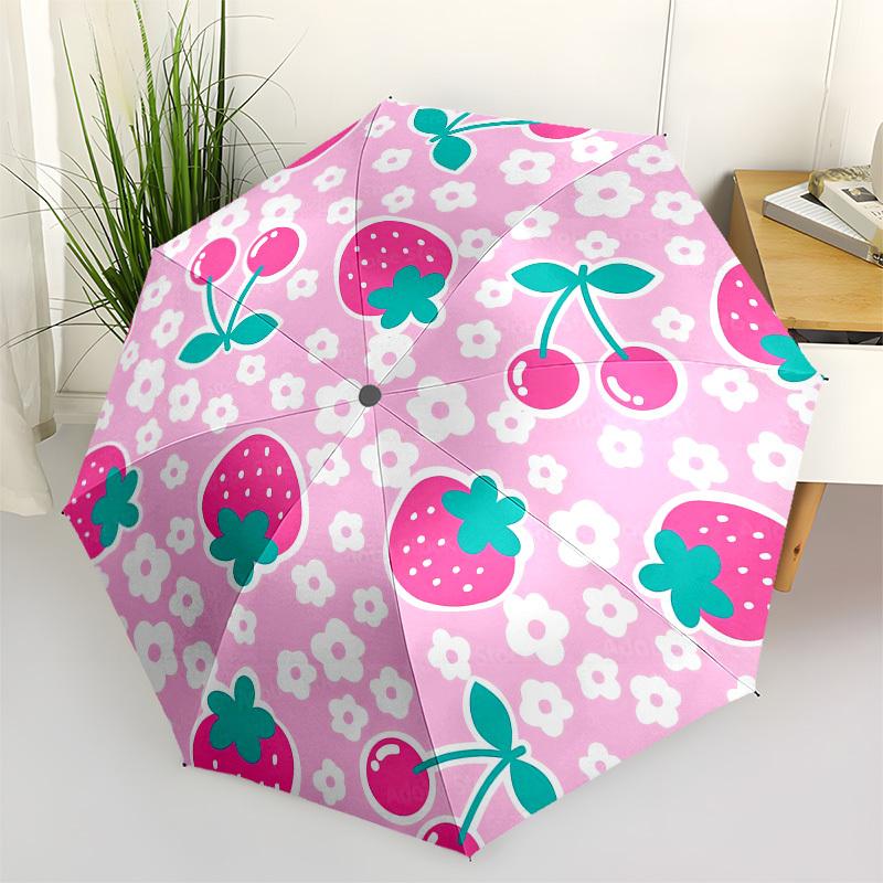 

1pc Strawberry Cherry Floral Pattern Umbrella with Plastic Handle,Compact & Stylish,Cartoon Pattern,Outdoor UmbrellaPT352