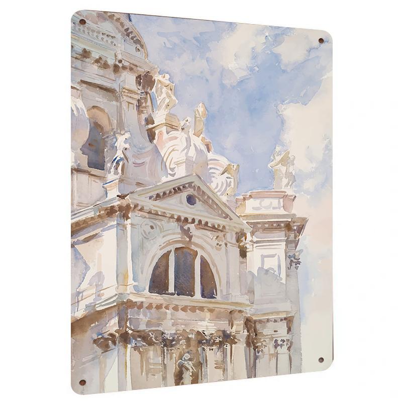 

European Retro Architecture Watercolor Metal Wall Art Decorative Painting for Living Room Bedroom 20x30cm（7.8x11.8inch）