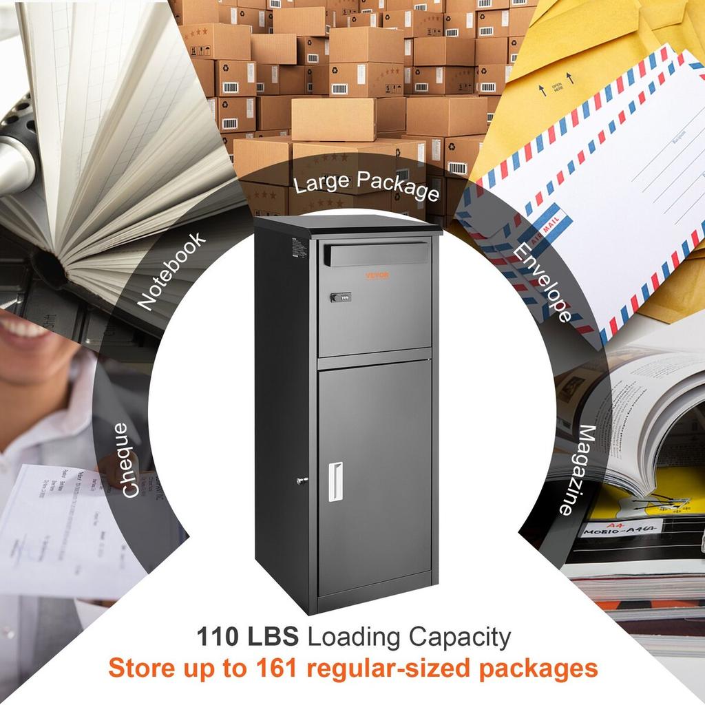 Package Delivery Boxes for Outside 16.2"x15.8"x44", Galvanized Steel Package Delivery Box with Coded Lock, Removable Anti-theft Baffle, IPX3