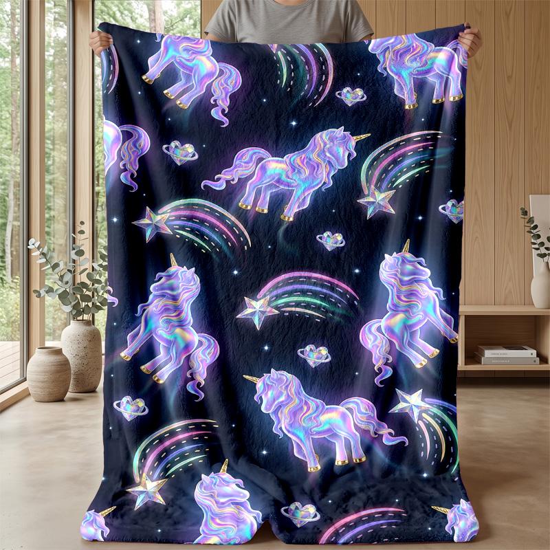 Royal Unicorn with Crystals Theme blanket Lightweight Warm Flannel Blanket Decorative Throw Blanket for Home Decoration