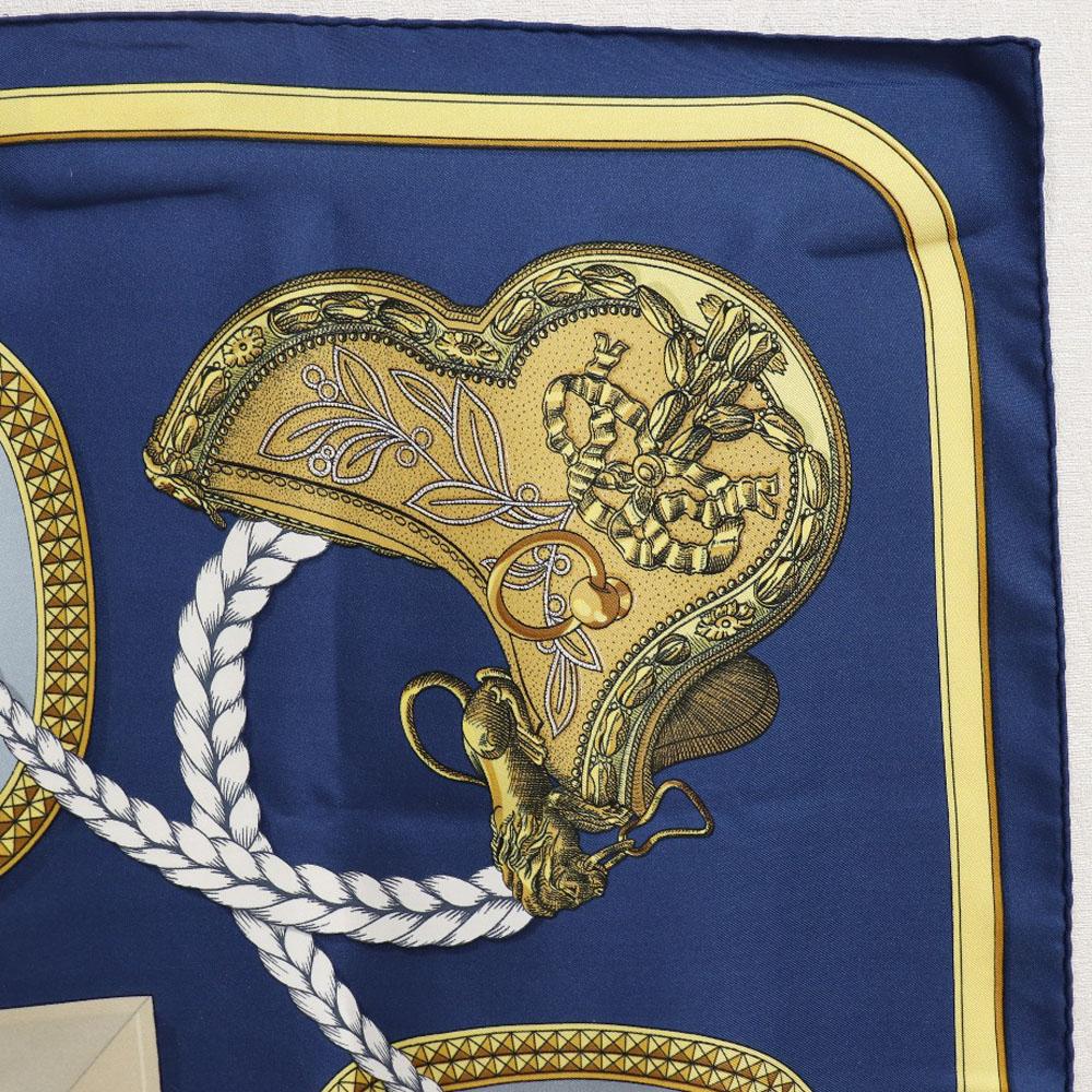 HERMES Carree90 scarf GRAND APPARAT Dressed horse Blue/yellow silk Women Used