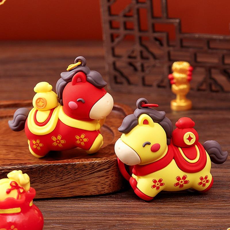 Cartoon Niedlicher Pferdeanhänger Schlüsselanhänger Taschenanhänger Hängende Dekoration Auto Schlüsselanhänger 2026 Pferdejahr Glücksgeschenk