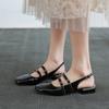Fashion Mary Janes Women's Sandals Square-Toe Double-Buckle Patent Leather Heel Shoes  with Jean Styling Heels for Ladies Talons Femme