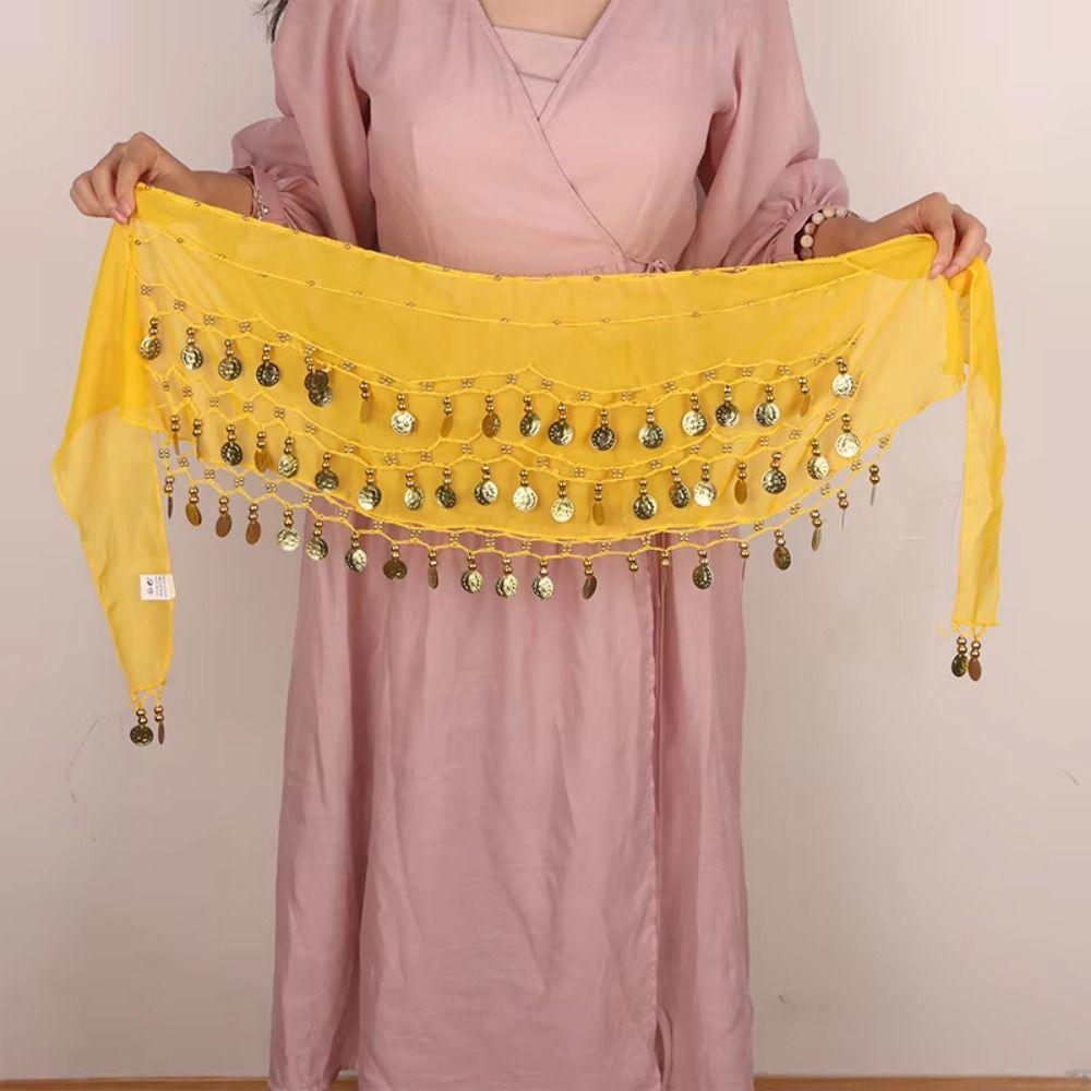 Three Layers Bellydance Waist Chain Gold Color Coins Hip Scarf Wrap  Female Accessories