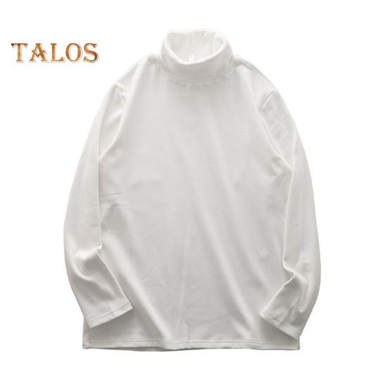 

Мужская футболка с высоким воротником, двухсторонний немецкий бархат, однотонный эластичный свитер средней длины, многослойный топ для зимы и осени L белый