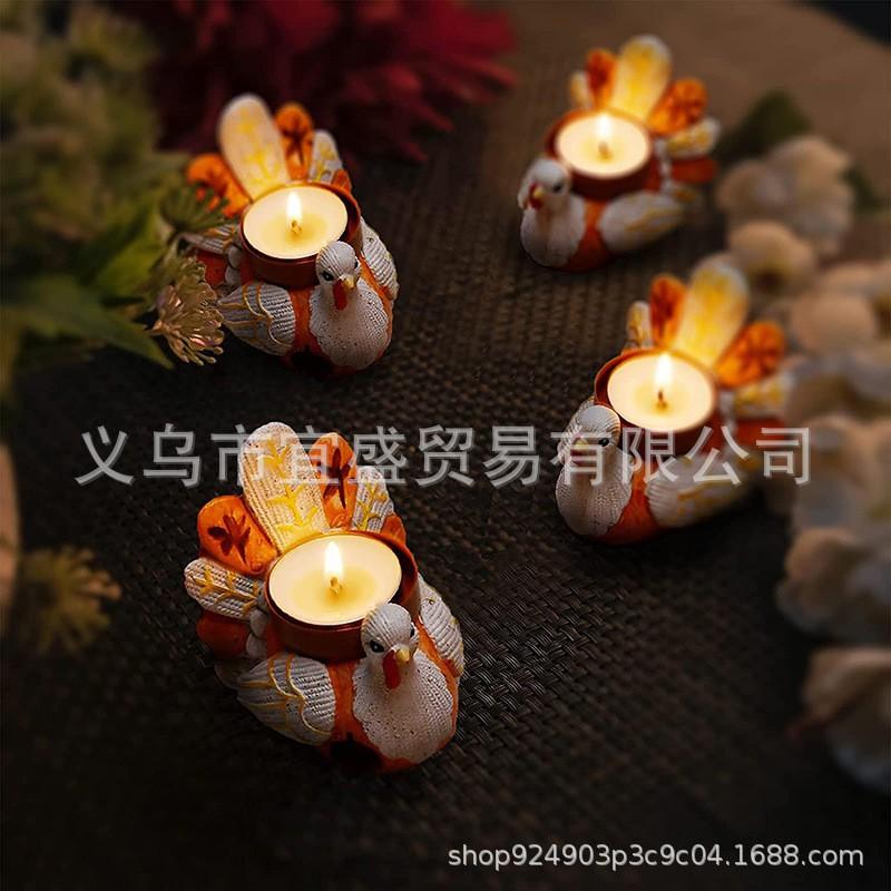 Thanksgiving Turkey Resin Candle Holder Harvest Decor Figurine Home Party Accent