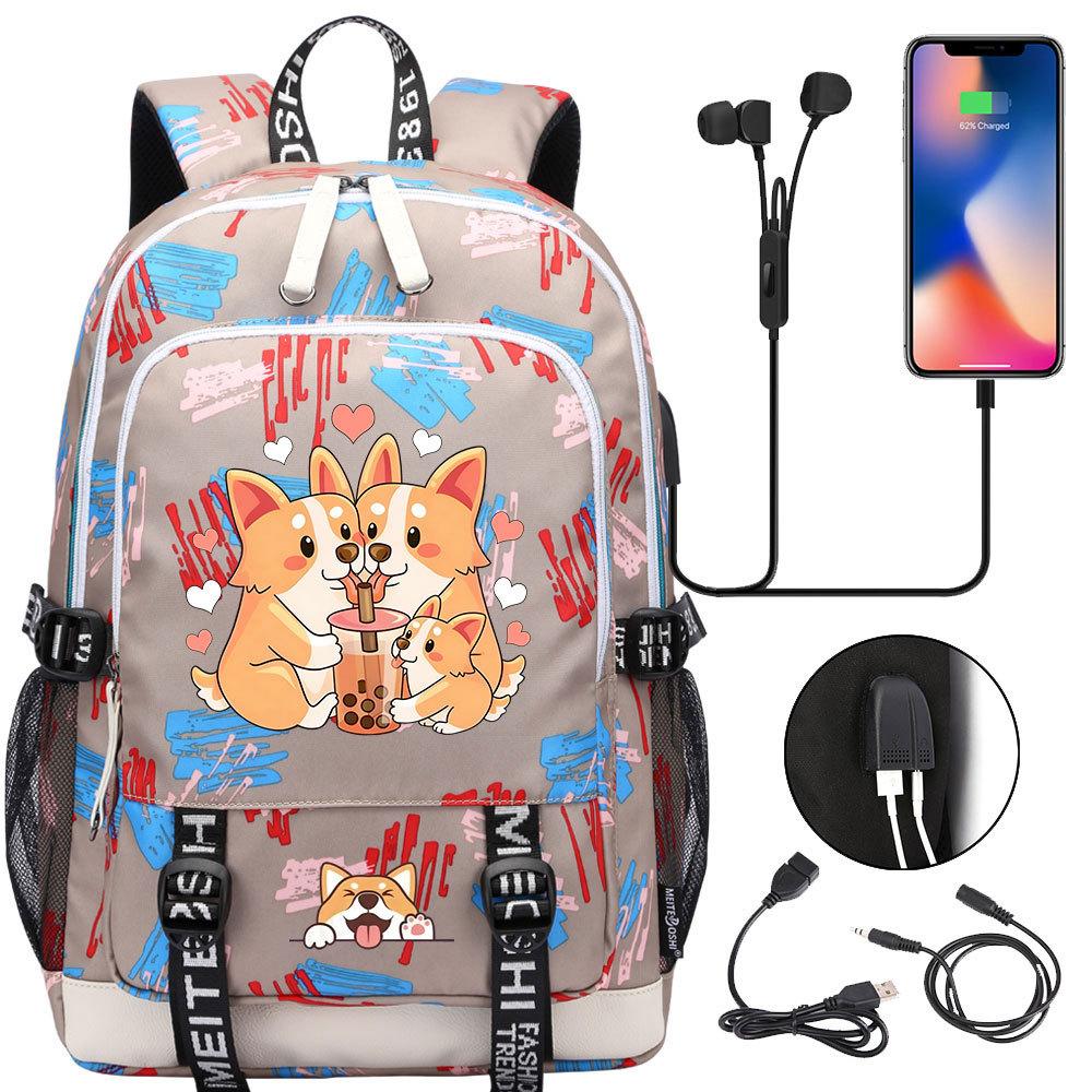 Zaino carino Shiba Inu per adolescenti ragazzi con USB, Borsa di grande capacità per il ritorno a scuola per studenti, Viaggi quotidiani