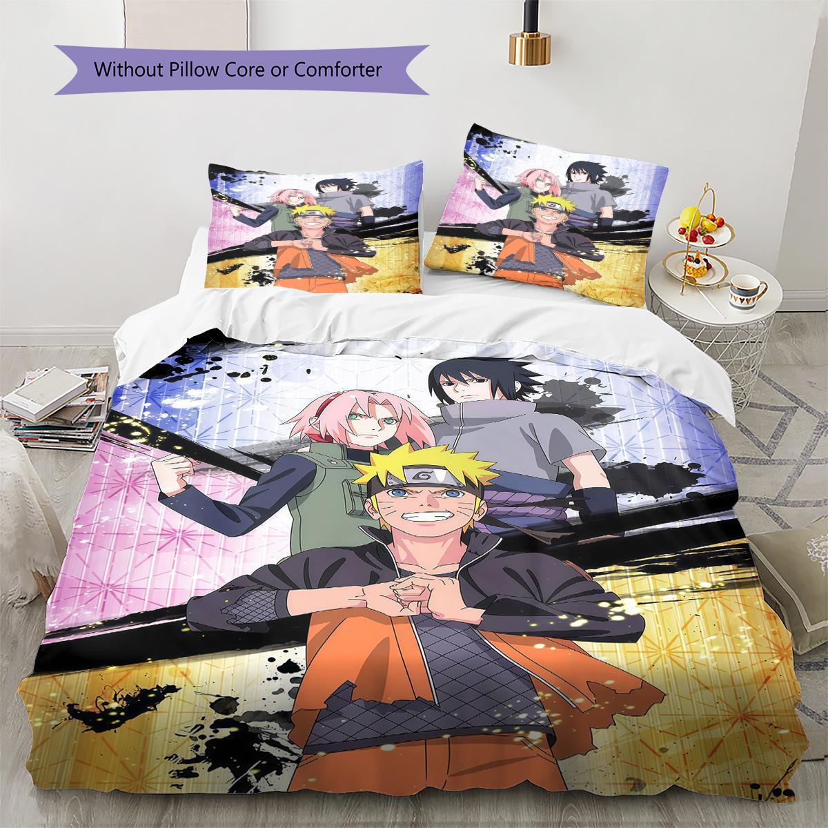Naruto Konoha Full Members Bedding Set, 1 Duvet Cover & 2 Pillowcases, Cozy Home, Great Gift for Anime Fans 135x200cm