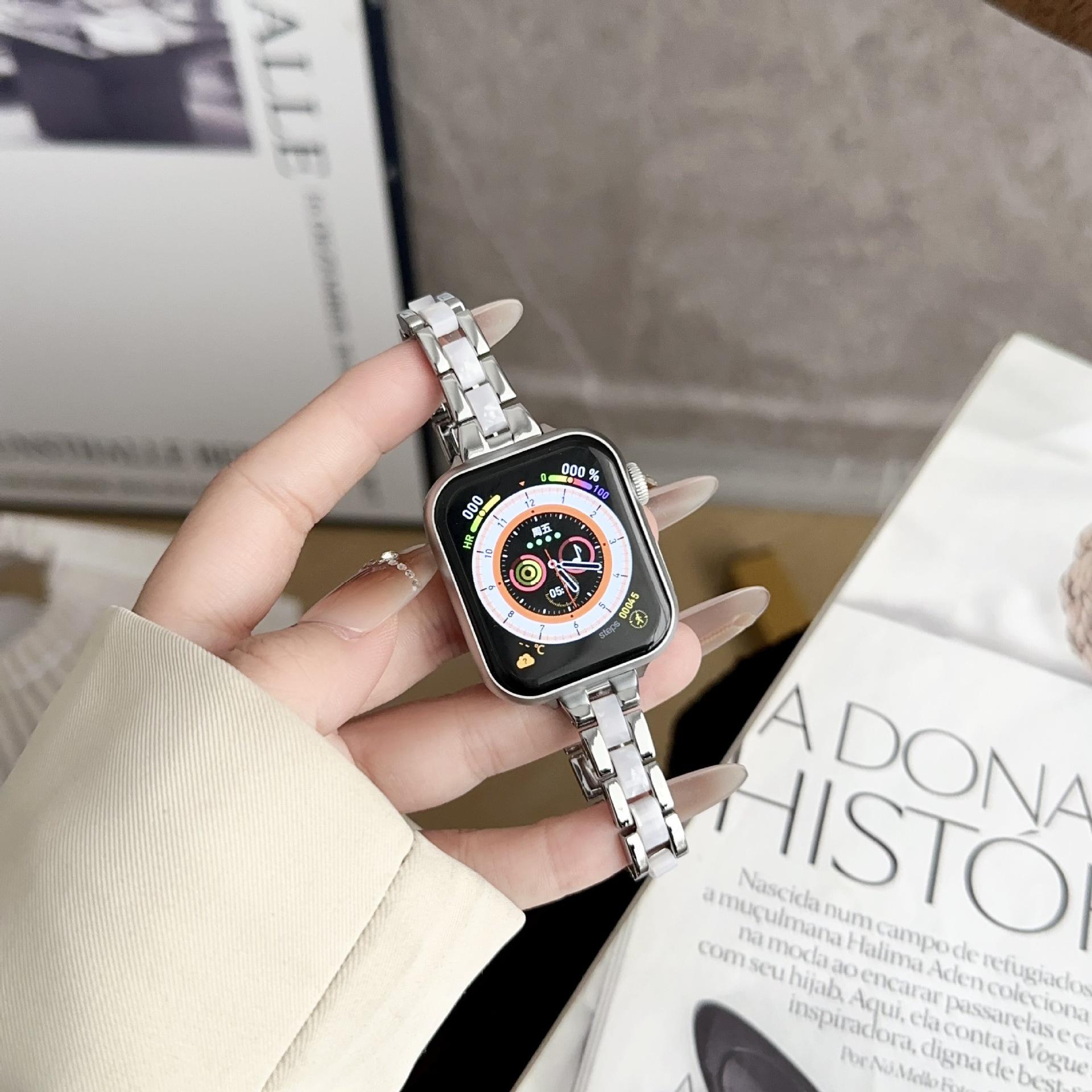 

Compatible with Apple Watch Series 6-10/SE: Metal Resin Slim Waist Strap 42/44/45/46/49mm срібний