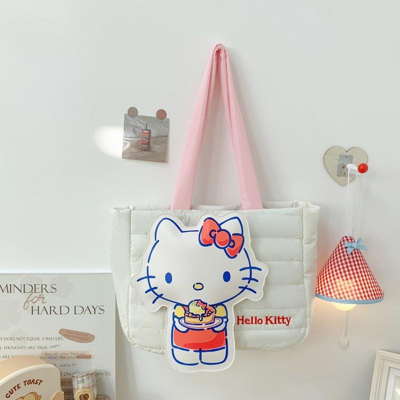 Fashion Cartoon Down Cloth Handbag Bag Four-color Shoulder Bag Cute Soft Cute Cat Tote Bag Large-capacity Bag