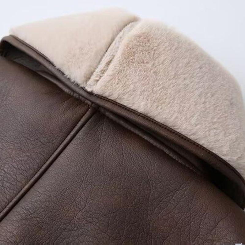 Kaslead New Women clothes Western Style Fashion Simple Two-Color Fur Integrated Trench coat Lace-up Outerwear