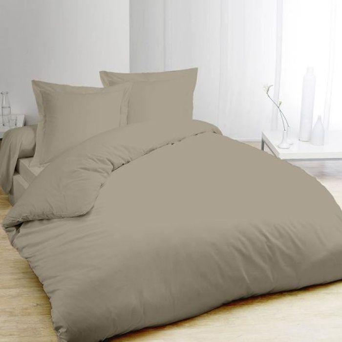 Housse de couette - SERENA - Taupe - 240x220 cm - 100% coton - 2 taies d'oreiller 65x65 cm