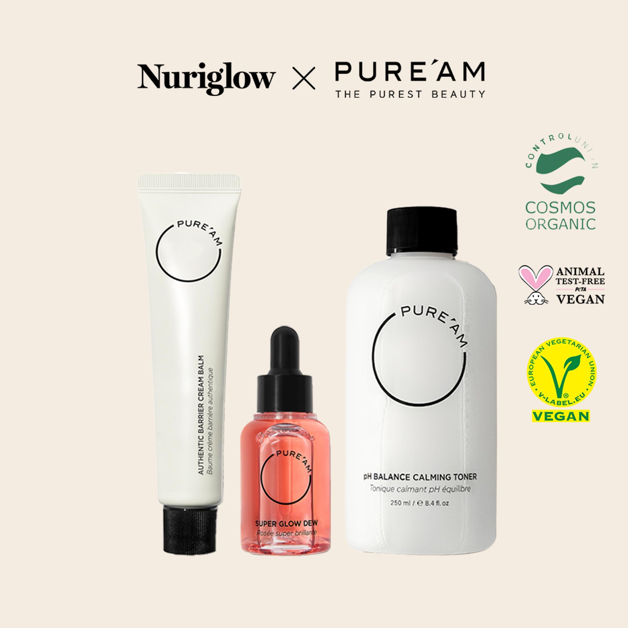 

[ПУРЕАМ]: Сияющий увлажняющий набор с веганскими керамидами, гипоаллергенный, антивозрастной (Очищающее средство + Тонер + Крем + Сквалановое масло) Toner 100 ml+ Cream30 ml