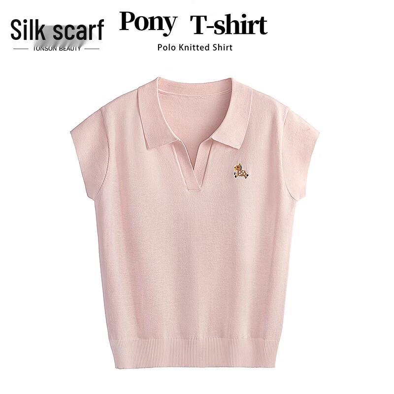 Women s Loose Lapel Knitted Summer Pullover Top One Size светло-розовый