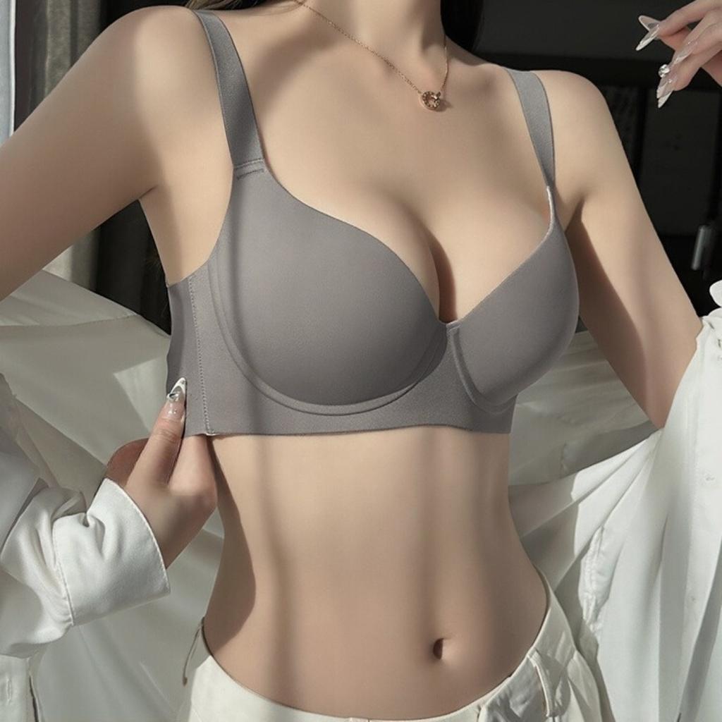Polyamide Monochrome Bra Elegant Womens With Comfortable Steel Ring Support Nonremovable Padding Knitted Fabric Adult Lingerie