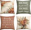 Home Sweet Home Terracotta Sage Throw Pillow Covers, Eucalyptus Floral Motto Cushion Case For Sofa Couch Set Of 4