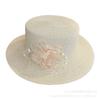 Pearl flower sunshade woven straw hat women's summer seaside vacation sun hat new flat-top sunscreen beach hat