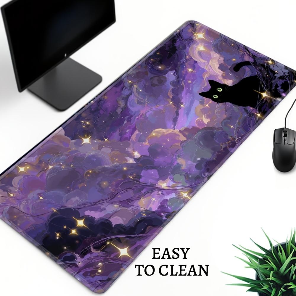 Large Gaming Mouse Pad Black Cat Anime Mouse Mat for Computer Desk Aesthetic XXL Mousepad Mystical Purple Sky Mousepad Deskpad