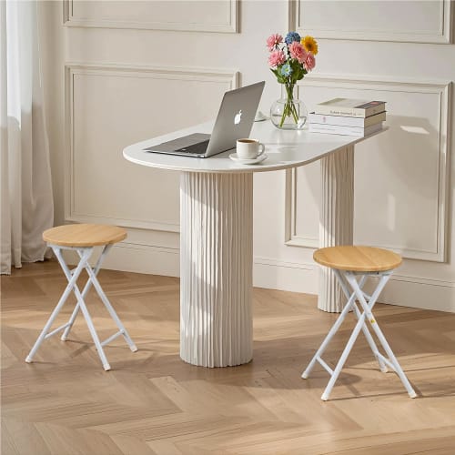 VECELO Folding Chair, Stool, Pipe Chair, Foldable, Lightweight, Slim, Portable, No Assembly Required, Height 46.5cm, Weight Capacity 100kg, Wood Grain