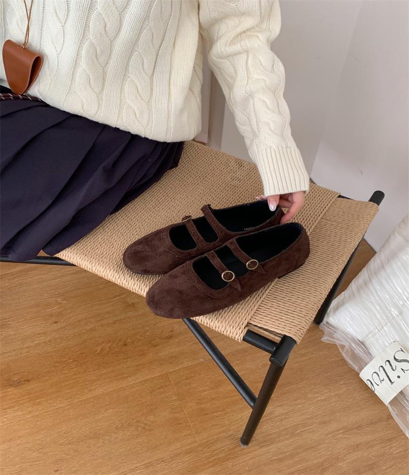 Premium retro double-breasted woolen Mary Jane shoes women's 2025 autumn and winter new versatile flat single shoes grandma shoes