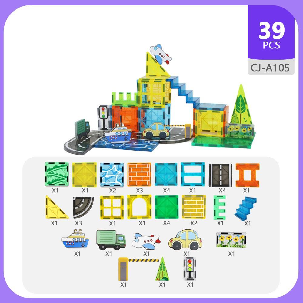 Cross-Color Magnetic Window Blocks: 7.5C Road & Traffic Construction Set for Kids