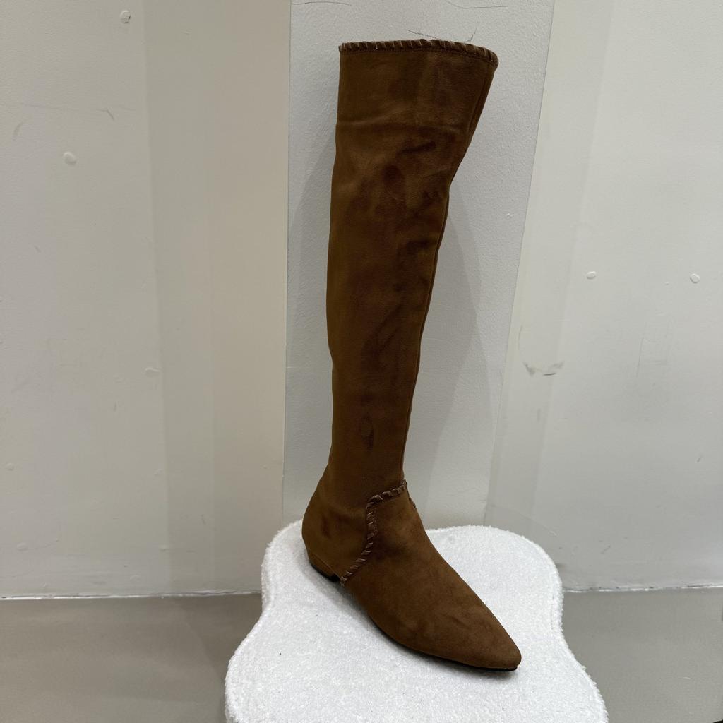 Thick Heel Pointed Brown Pile Boots Women's Boots 2025 New Autumn and Winter Suede Thin Boots Long Knight Boots