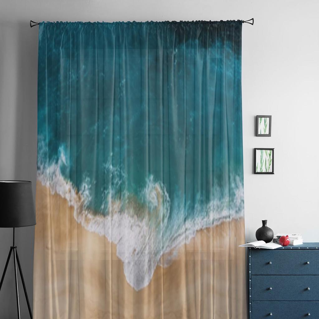 Beach With A Beautiful Clear Ocean Sheer Curtains For Living Room Window Transparent Voile Tulle Curtain Bedroom Drapes