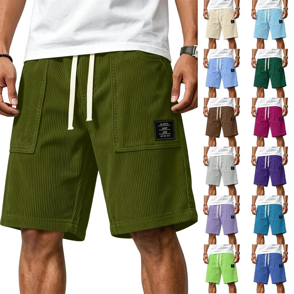 Men's Casual Corduroy Drawstring Shorts Relaxed Fit Lightweight Breathable Fabric Comfortable Waistband Suitable for Daily Wear