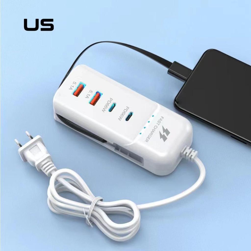 Universal Multi-Port PD Mobile Charger with Type-C Cable and Dual PD 5.1A USB Extension