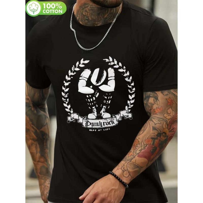 European sizes Men S Heavyweight Vintage Punk Rock Spirit of England Graphic T-Shirt - Union Jack Music Note Print British Flag Design M чёрный